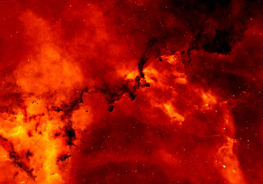 کهکشان و فضای که به رنگ قرمز در امده است و بخش شده است